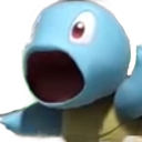 Squirtle with a wide-open mouth expressing extreme shock.