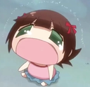 Chibi girl with brown hair crying loudly with a giant open mouth and tears streaming down her face.