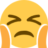 Yellow emoji face with eyes closed and hands pressed against cheeks in a gesture of frustration.