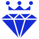 A blue diamond icon topped with a three-pointed crown.