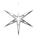 A metallic, six-pointed star with sharp edges and a silver finish.