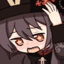 Hu Tao from Genshin Impact looking panicked and frazzled with her hands on her hat.
