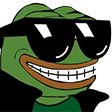 Pepe the Frog wearing black sunglasses and flashing a wide, toothy grin.