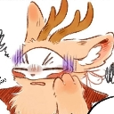 A cute deer character with antlers looking dizzy and overwhelmed with purple motion lines around its head.