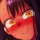 Nagatoro with an intensely blushing face and wide, surprised eyes.