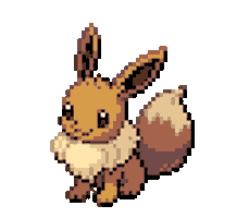 Eevee sitting and smiling in a classic pixel art style.