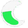 A glowing green crescent moon icon on a light gray background.