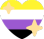 Heart shape with yellow, white, and purple stripes decorated with two yellow sparkles.