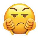 Yellow face with a stern expression giving a double thumbs down gesture.