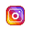 Instagram logo rendered in a colorful pixel art style.
