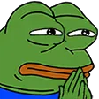 Pepe the Frog resting his chin on his hands with a skeptical, thoughtful expression.