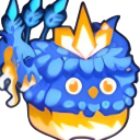 A cute blue owl with large eyes wearing a golden crown on its head.