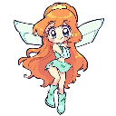 Bloom from Winx Club standing with wings in a cute pixel art style.