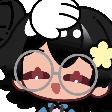 Anime girl with glasses receiving gentle head pats from a cartoon hand.