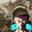 David Martinez with a serious, traumatized expression layered over a gritty, war-torn battlefield background.