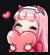 Zero Two from Darling in the Franxx hugging a large pink heart with a happy expression.