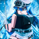 Esdeath with blue hair and a military cap looking confident and cool.