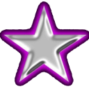 A metallic silver star with a glowing purple outline.