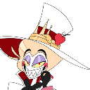 Lucifer Morningstar wearing a white top hat with a wide, mischievous, and smug grin.