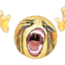 A distorted, deep-fried yellow emoji face with a wide-open mouth screaming in agony and tears streaming down.