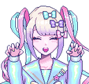 Anime girl with pastel hair making a playful cat-paw gesture with her hands.