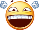 Yellow emoji face with a wide, manic grin and clenched fists raised near its head.