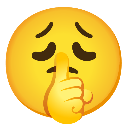 Yellow emoji face with a finger pressed against its lips to signal for silence.