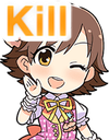 Anime girl winking with the word Kill written in orange text above her head.