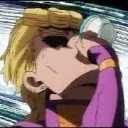 Giorno Giovanna from JoJo's Bizarre Adventure drinking from a tea cup with a smug expression.