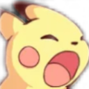 Pikachu with its mouth wide open in a hungry expression.