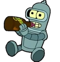 Bender the robot holding a brown beer bottle to his mouth and drinking.