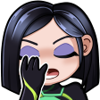Girl with black hair covering her face with her hand in a classic cringe gesture.