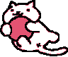 A white pixel cat hugging a large pink heart.
