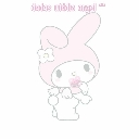 My Melody as an angel with wings and a halo smiling sweetly.