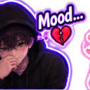 Anime boy in a black hoodie looking sad with a broken heart icon above him.