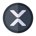 XRP logo symbol in white on a dark gray circular background.