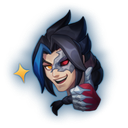 Kayn from League of Legends smiling with a mischievous expression while giving a thumbs up.