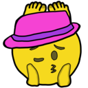 Yellow emoji face wearing a bright pink crown with a smug, sassy expression.