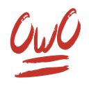 OwO emoticon rendered in stylized red lines.