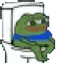 Pepe the Frog sitting on a toilet with a relaxed expression.