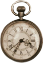Pocket watch with Roman numerals and ornate hands showing the time.
