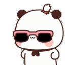 A cute white panda wearing pink sunglasses adjusting them with a paw.