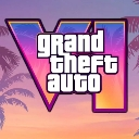 Grand Theft Auto VI logo with a sunset-inspired purple and orange gradient background.