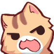 A brown cat with an angry expression and its mouth wide open in a shout.