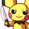 Pichu with an angry expression holding a kitchen knife.