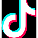 TikTok logo with a cyan and magenta chromatic aberration effect on a black background.