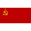 Hammer and sickle symbol in gold on a red background with black horizontal bars.