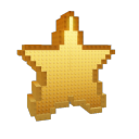 A golden five-pointed star rendered in a pixel art style.