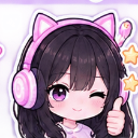Anime girl with cat-ear headphones winking and giving a thumbs up.