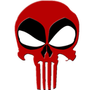 Punisher skull logo in vibrant red with white eye sockets and a black background.